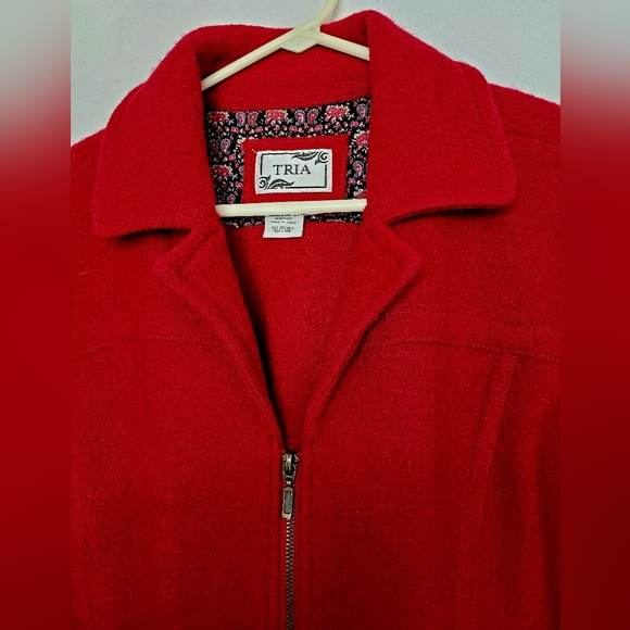TRIA Women's 100%Wool Jacket Zip Front Boiled Wool Maroon XL - Picture 7 of 16